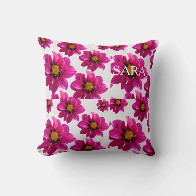 Pink Floral Garden Personalized Name All-Over Prin Throw Pillow (Front)
