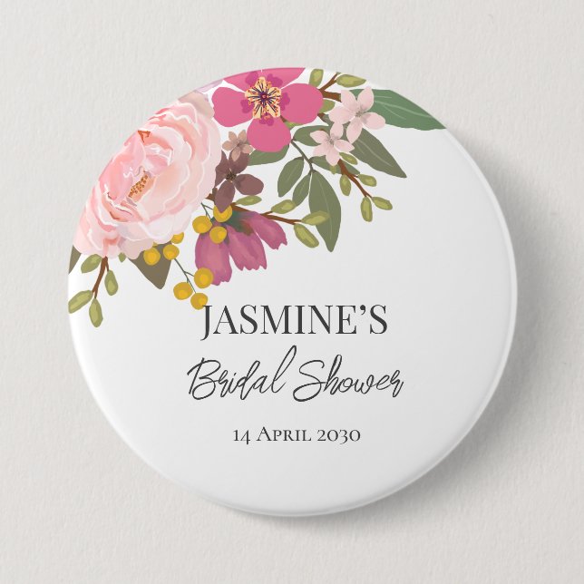 Pink Floral Garden Spring Bridal Shower  Button (Front)