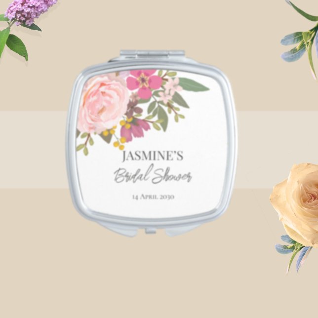 Pink Floral Garden Spring Bridal Shower  Compact Mirror (Creator Uploaded)
