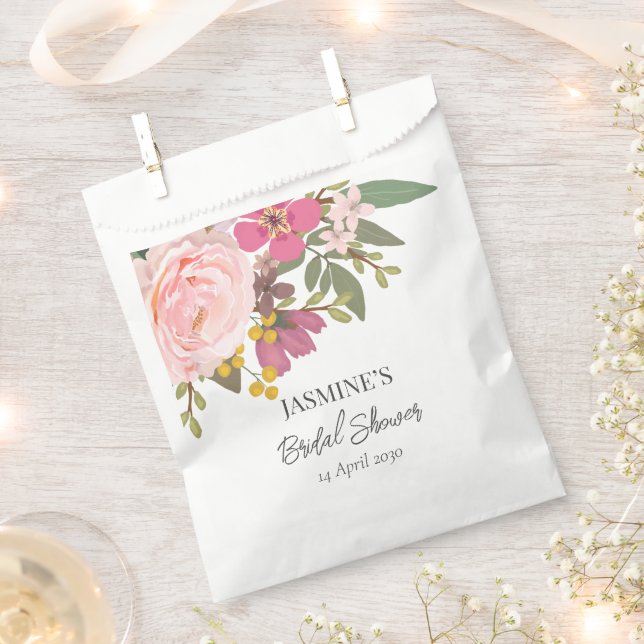 Pink Floral Garden Spring Bridal Shower  Favor Bag (Clipped)