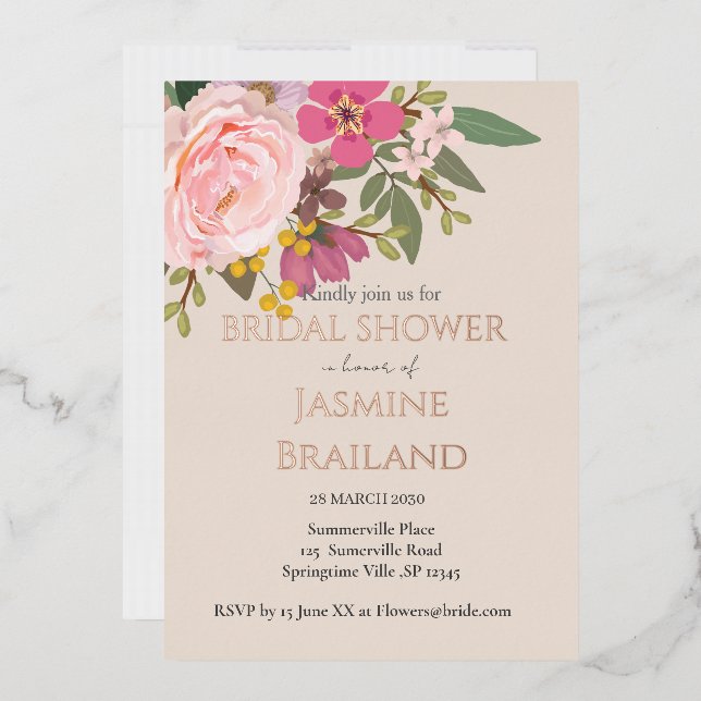 Pink Floral Garden Spring  Bridal Shower  Foil Invitation (Envelope)