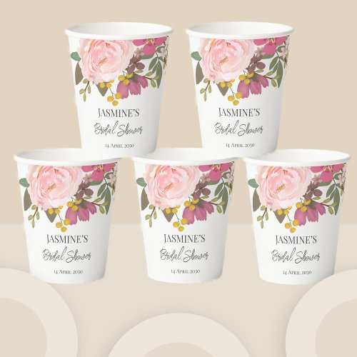 Pink Floral Garden Spring Bridal Shower  Paper Cups