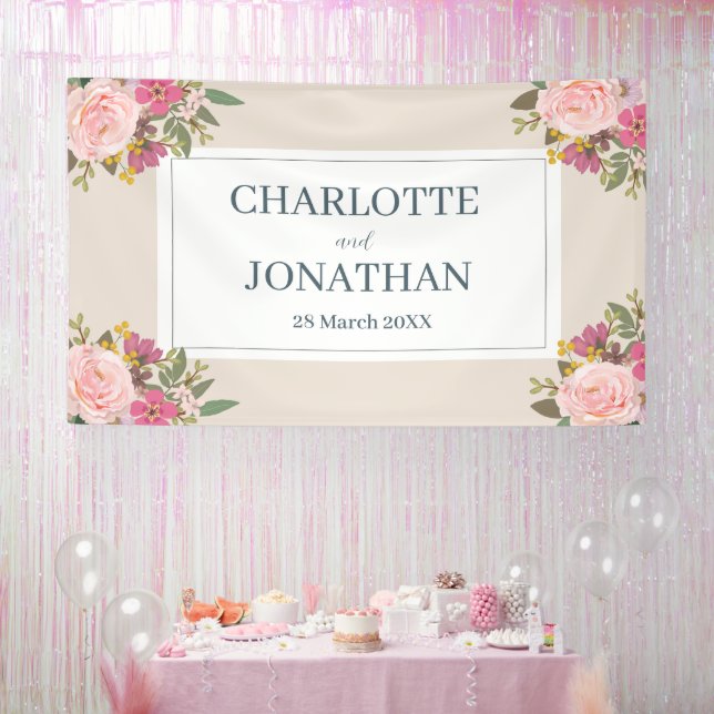 Pink Floral Garden Spring Wedding  Banner (Party)