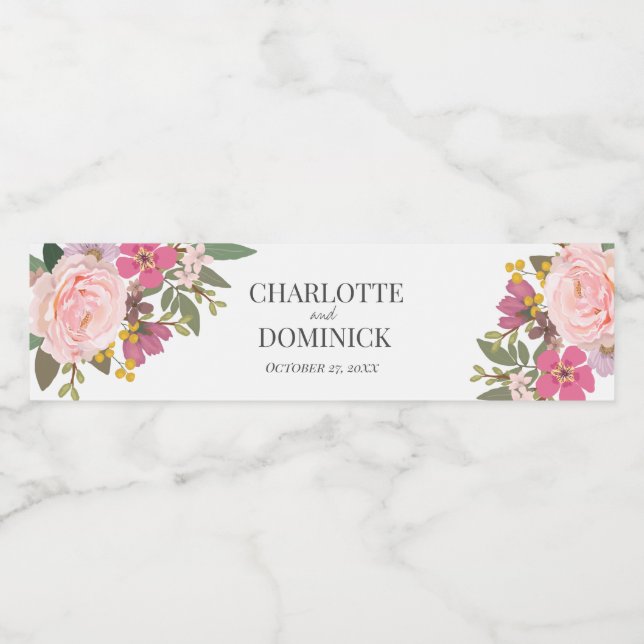 Pink Floral Garden Spring Wedding Favors  Water Bottle Label (Single Label)