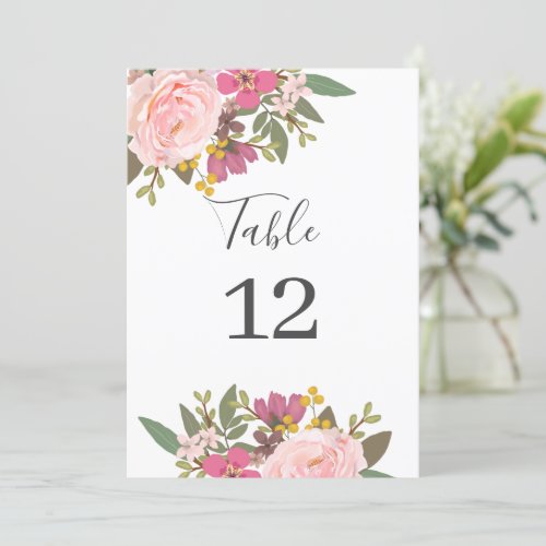 Pink Floral Garden SpringWedding Table Number