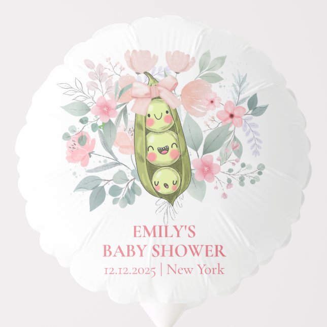 Pink Floral Garden Sweet Pea In Pod Baby Shower  Balloon (Front)