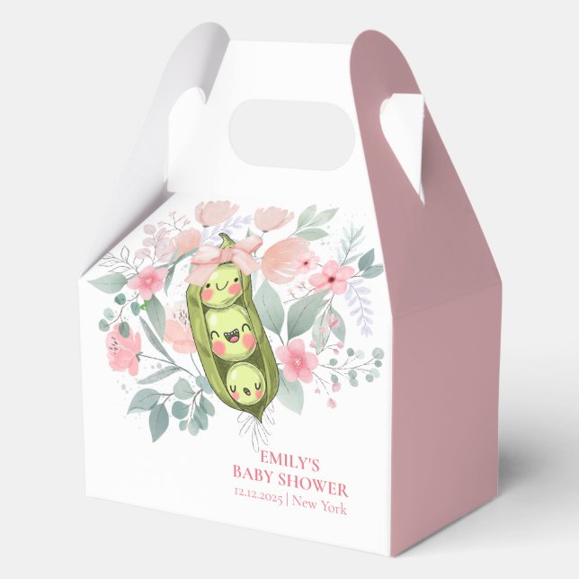 Pink Floral Garden Sweet Pea In Pod Baby Shower  Favor Boxes (Front)