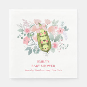 Pink Floral Garden Sweet Pea In Pod Baby Shower Napkins