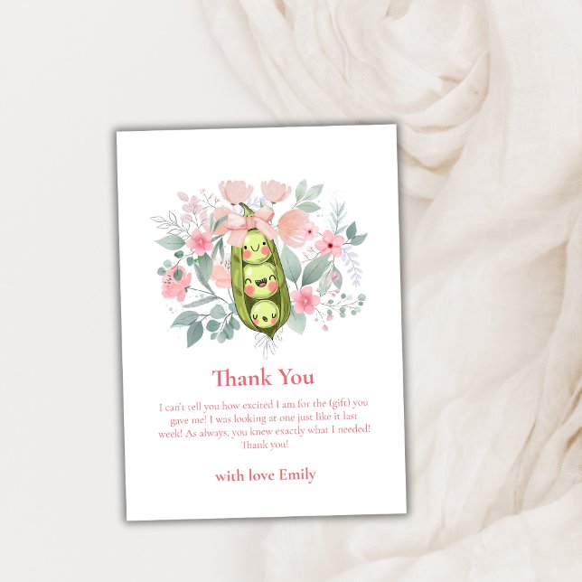 Pink Floral Garden Sweet Pea In Pod Baby Shower  Thank You Card (Pink Floral Garden Sweet Pea In Pod Baby Shower Thank You Card)