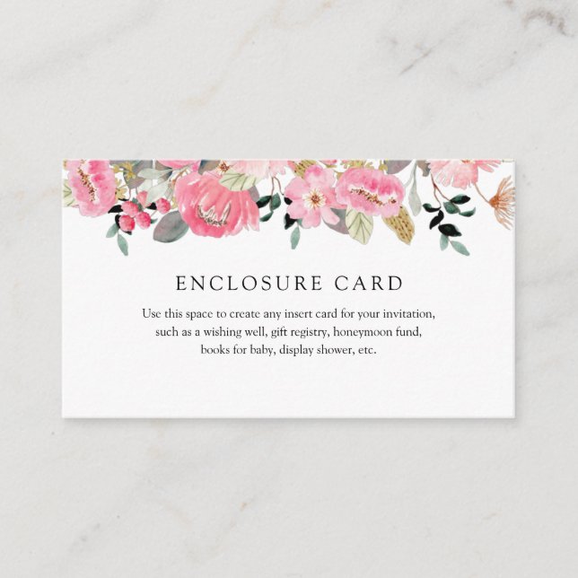 Pink Floral Garden Tea Party Enclosure Card (Front)