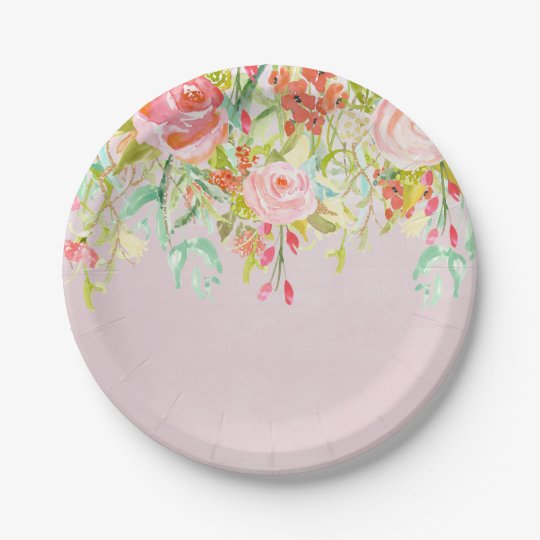 Floral paper plates Blush pink teal coral hand painted reef floral. Throw a spectacular party with fully customizable paper plates to match your theme! Each set of eight paper plates is printed on durable paper stock and decorated with your custom designs or photos.
