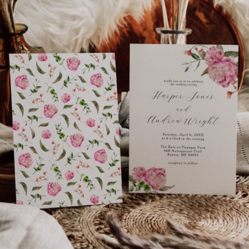Pink Floral Garden Wedding Invitation