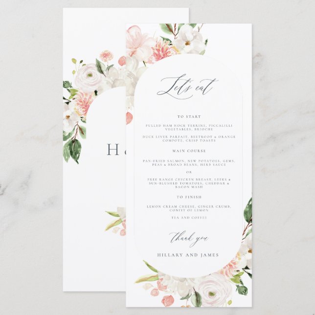 Pink Floral Garden Wedding Menu (Front/Back)
