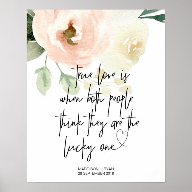 Pink Floral Garden Wedding True Love Welcome Poster (Front)