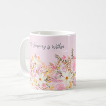 Pink Floral Garden with Mindful Buddha Quote