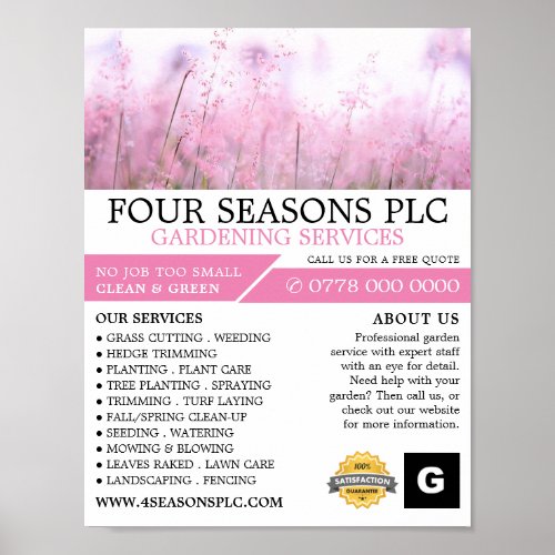 Pink Floral Gardening Service Horticulturist Poster