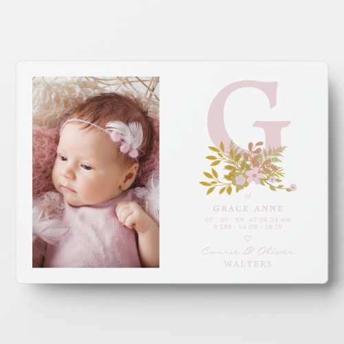 Pink Floral Garland Initial Baby Newborn Name Plaque
