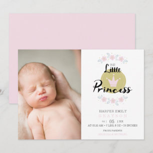 Pink Floral Garland Princess Crown Newborn Girl Announcement