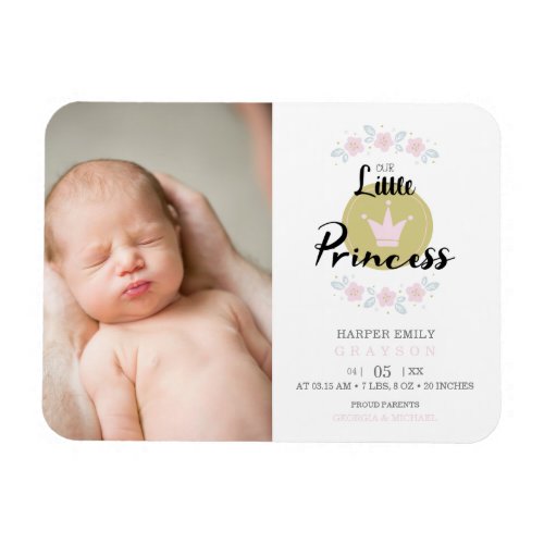 Pink Floral Garland Princess Crown Newborn Girl Magnet