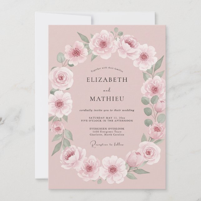 Pink Floral Garland Wedding Invitation (Front)