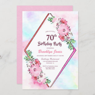 Pink Floral Geometric 70th Birthday Invitation