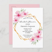 Pink floral geometric bridal shower invitation postcard (Front/Back)