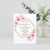 Pink floral geometric bridal shower invitation postcard (Standing Front)