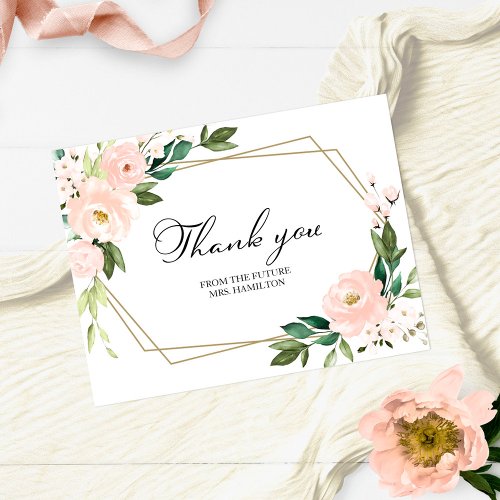 Pink Floral Geometric Bridal Shower Thank You