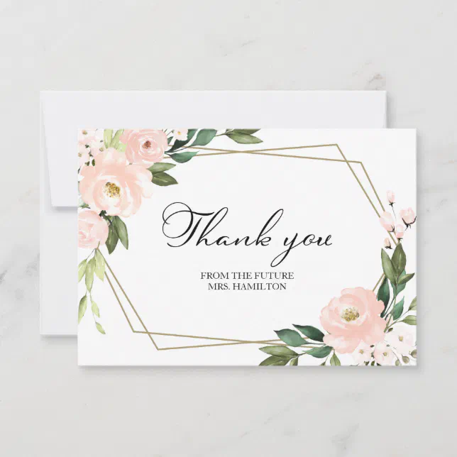 Pink Floral Geometric Bridal Shower Thank You | Zazzle