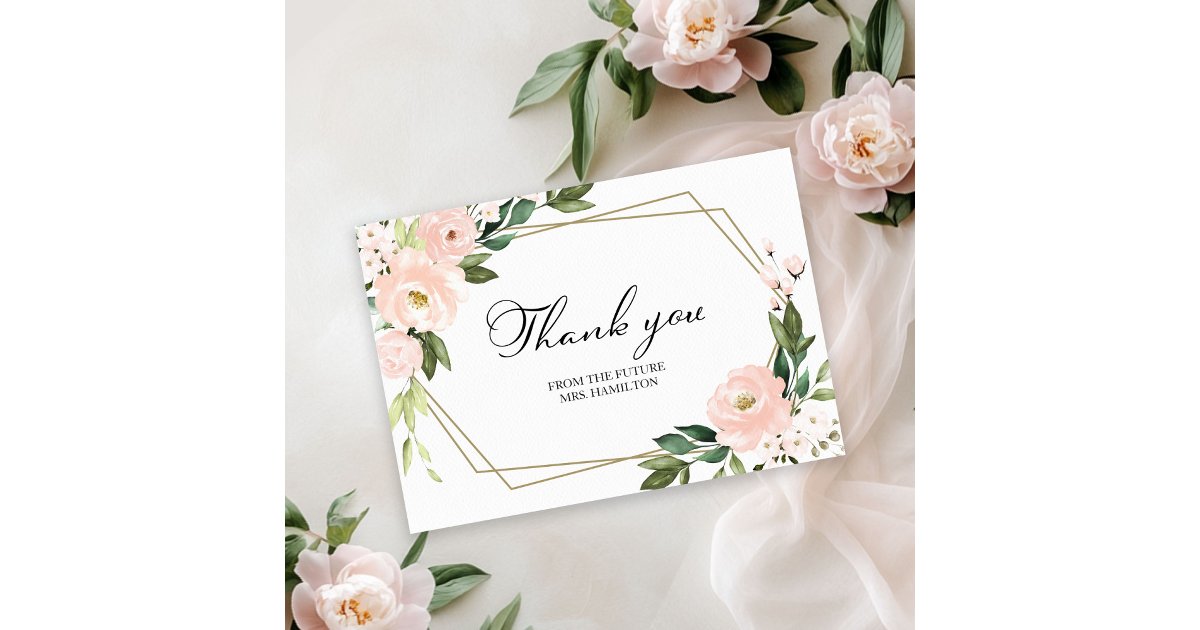 Pink Floral Geometric Bridal Shower Thank You Card | Zazzle