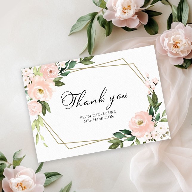 Pink Floral Geometric Bridal Shower Thank You Card (Creator Uploaded)