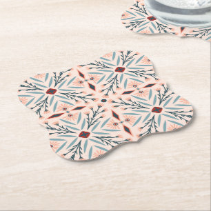 Pink Floral Geometric Design Boho Tiles Paper Coaster