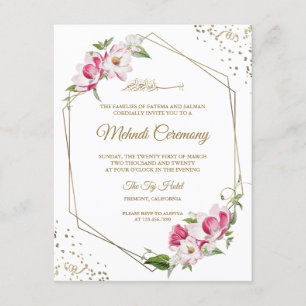 Pink Floral Geometric Gold Frame Islamic Mehndi Enclosure Card