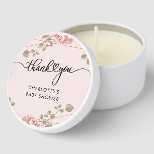 Pink Floral Geometric Script Thank You Mini Candle Favors