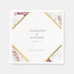 Pink Floral Geometric Wedding Party Paper Napkins