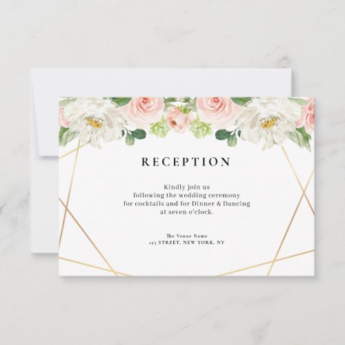 pink floral geometric wedding reception card