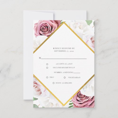 Pink Floral Geometric Wedding RSVP Card
