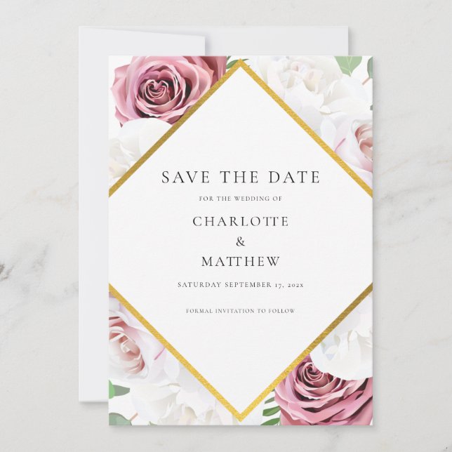 Pink Floral Geometric Wedding Save The Date (Front)