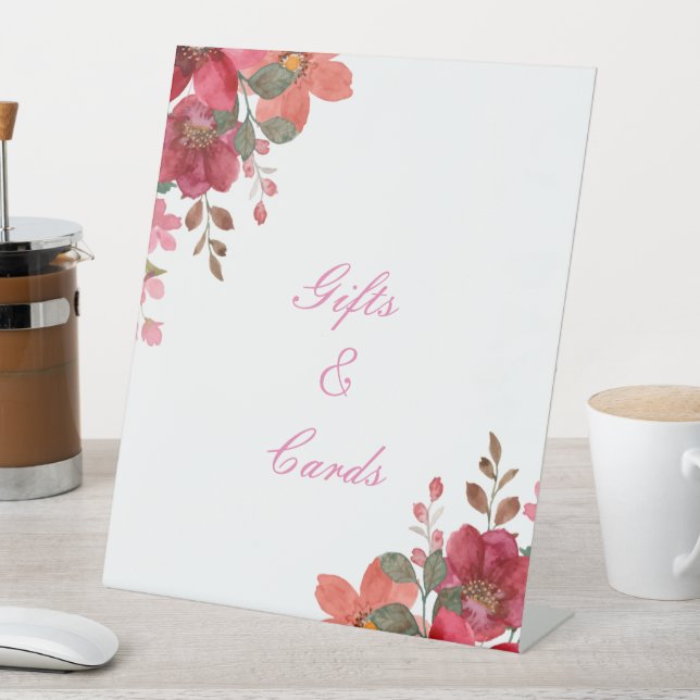 Pink floral gifts and cards bridal shower sign (In SItu)