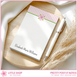 Pink Floral Gingham Personalized Post-it Notes