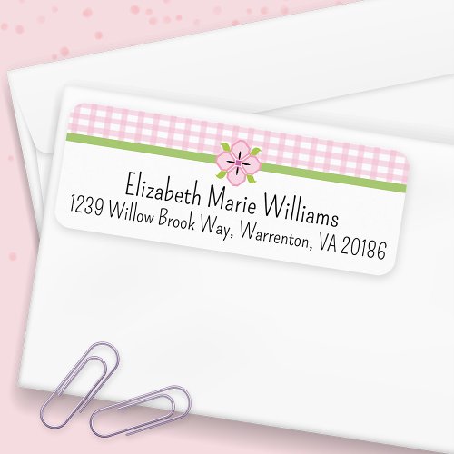 Pink Floral Gingham Return Address Label