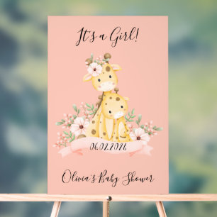Pink floral giraffe baby shower  acrylic sign