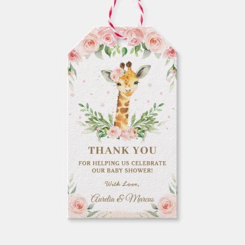 Pink Floral Giraffe Jungle Animals Baby Shower  Gift Tags