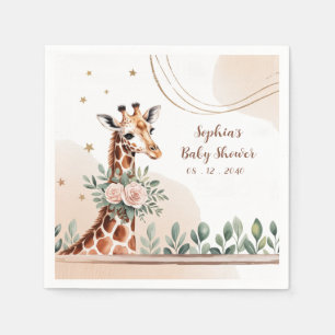 Pink Floral Giraffe Safari Baby Shower  Napkins