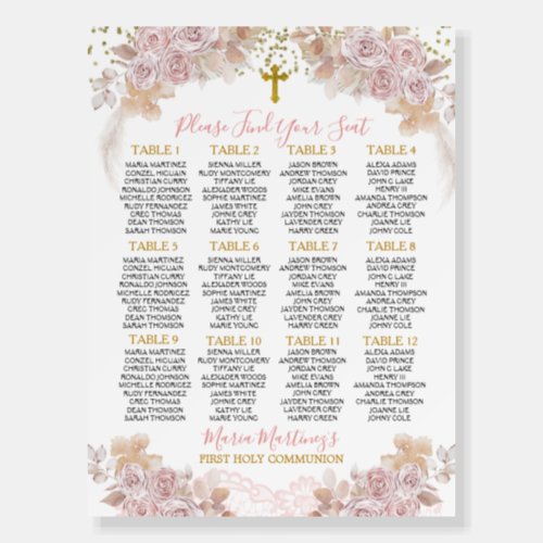 Pink Floral Girl 1st Holy Communion Seating Chart Foam Board