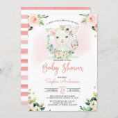 Pink Floral Girl A Little Lamb Baby Shower Invitation (Front/Back)
