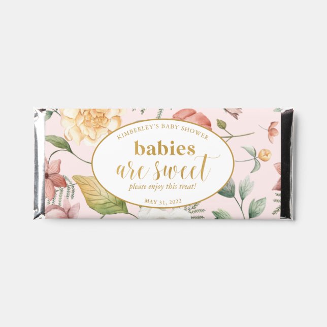 Pink Floral Girl Baby Shower Babies are Sweet Hershey Bar Favors (Front)