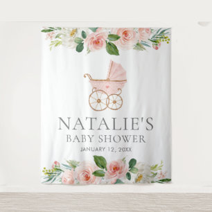 Pink Floral Girl Baby Shower Back Drop Tapestry