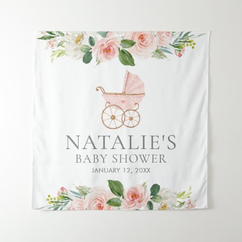 Pink Floral Girl Baby Shower Backdrop Tapestries