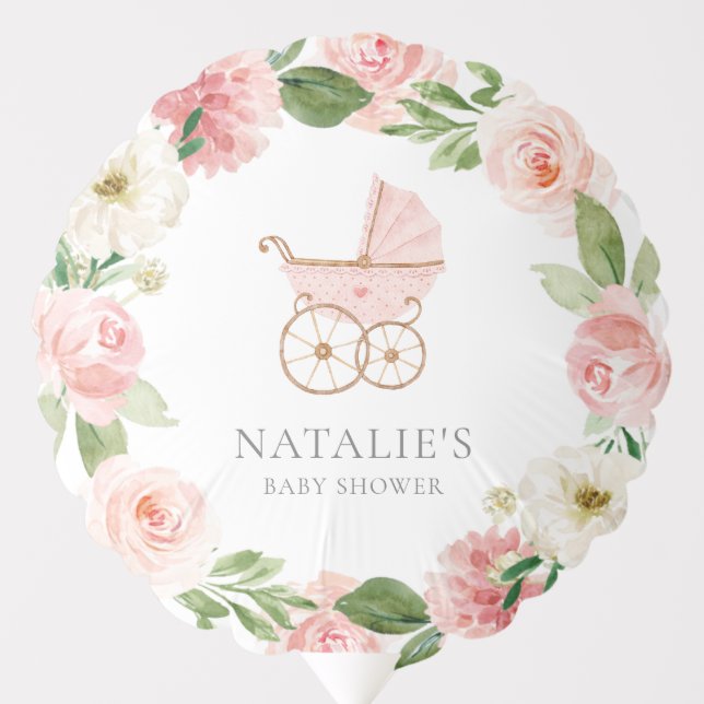 Pink Floral Girl Baby Shower  Balloon (Front)